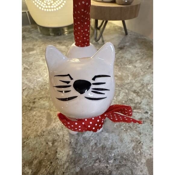 VINTAGE ENESCO CERAMIC SMILING CATS WITH POLKA DOT BOWS & TAILS - Picture 6 of 13